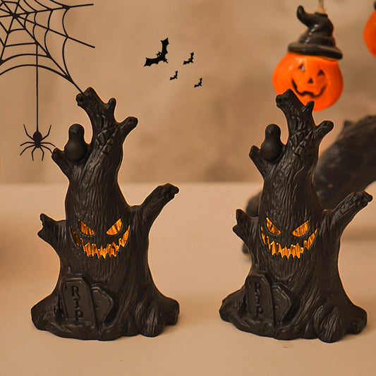 LED Halloween Haunted Tree Light – Tabletop Spooky Tree Decoration, Battery-Operated Warm Orange Glow