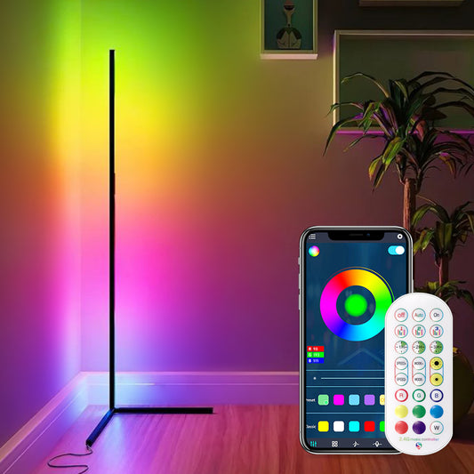 RGBIC Corner Floor Lamp – Smart App & Remote Control, 16M Color LED Ambient Light (USB 5V)