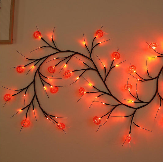 Halloween Branch Vine LED Fairy Lights – Purple Wall Decor, Bendable Twig Garland with Bat Stickers